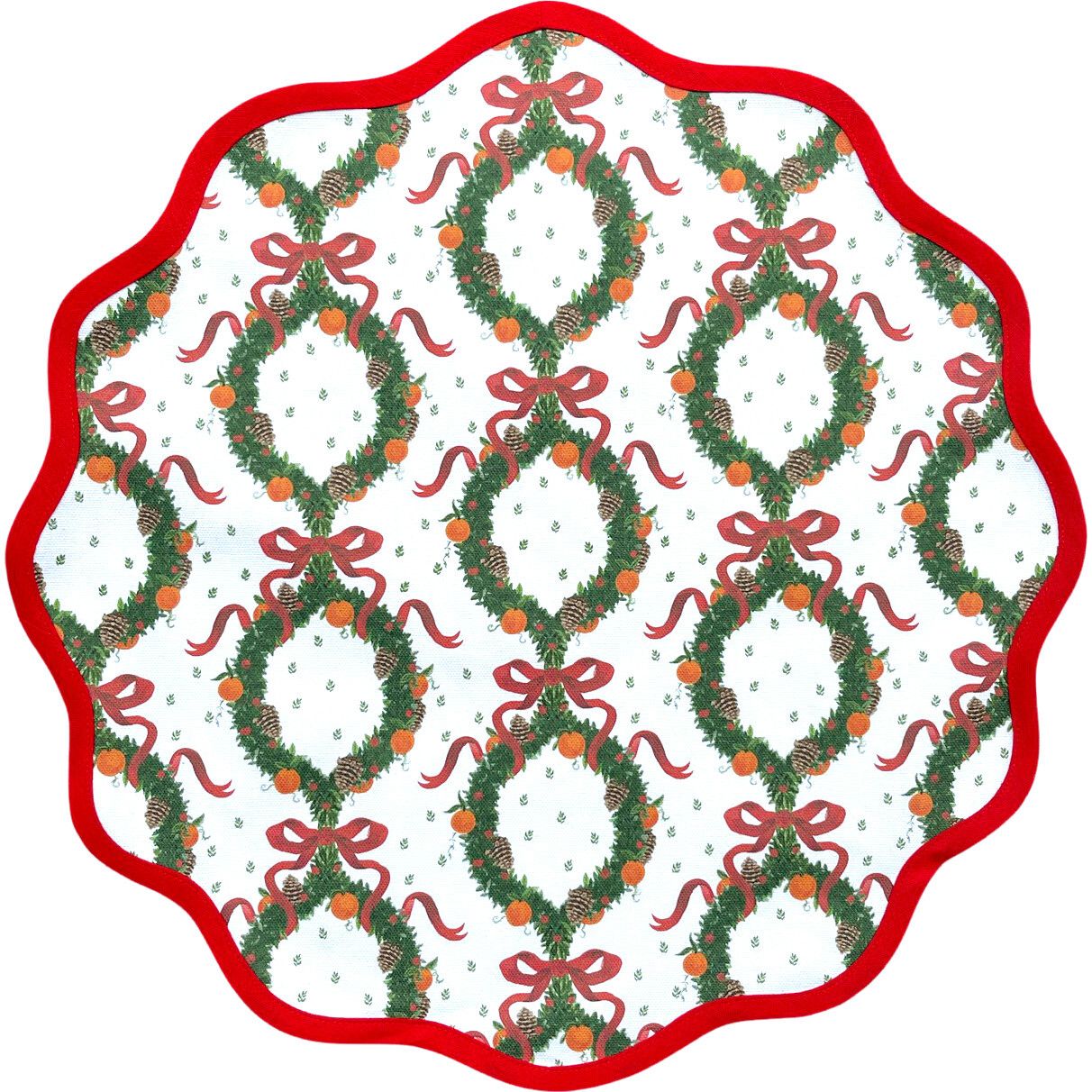 Round Scalloped Placemats - Holiday Wreath, Rosebud | Maisonette
