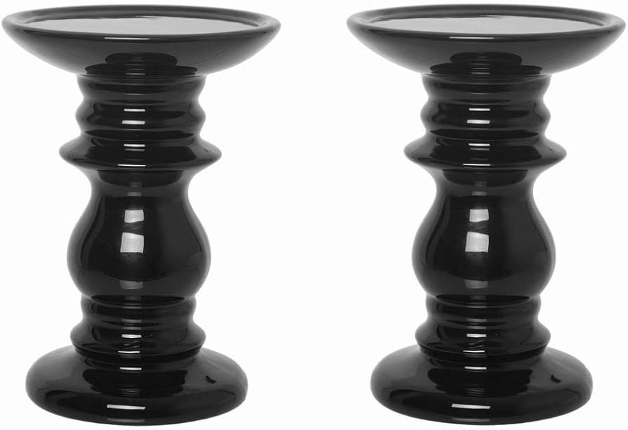 Hosley Set of 2 Ceramic Black Pillar Candle Holders 6 Inches High Ideal for LED and Pillar Candle... | Amazon (US)