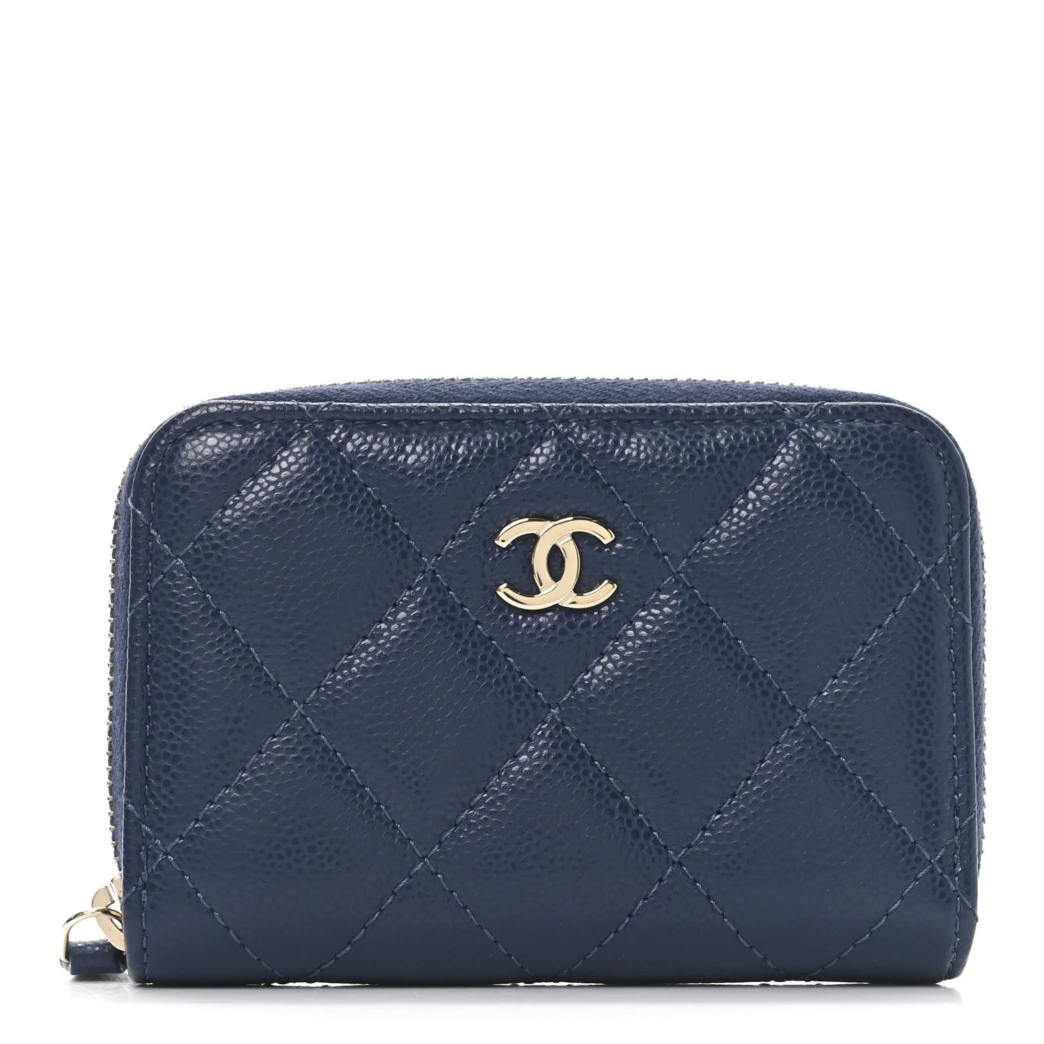Chanel Caviar Quilted Zip Coin Purse Dark Blue 1740945 | FASHIONPHILE (US)