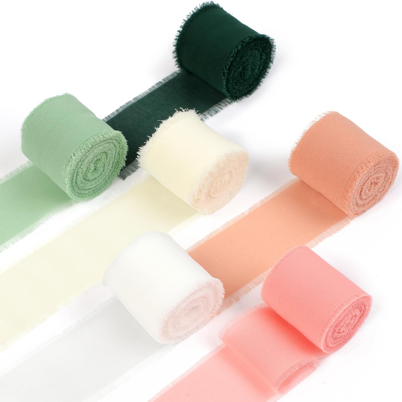 Phinus 1.6" x 6 Rolls Chiffon Ribbon, 33 Yards Colored Handmade Chiffon Silk Ribbon, Frayed Fring... | Amazon (US)