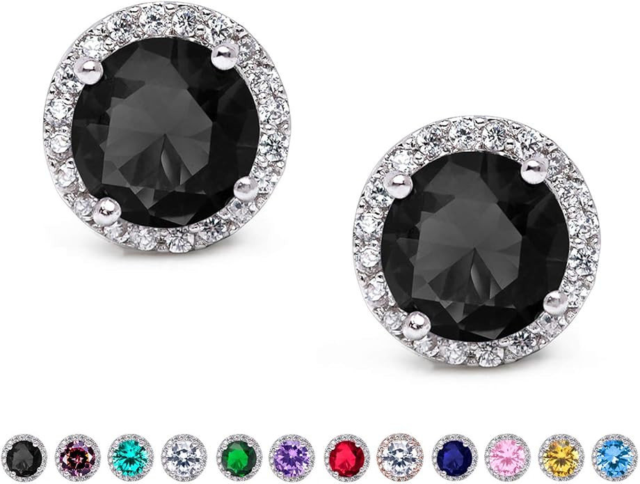 SWEETV Cubic Zirconia Stud Earrings, 8mm Round Cut, Rhinestone Hypoallergenic Earrings for Women ... | Amazon (US)