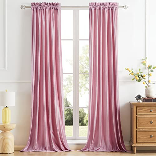 PRIMROSE Pink Curtains 108 inch for Living Room Velvet Window Drapes Treatment Semi Room Darkening Decor Curtains for Bedroom Set of 2 Rod Pocket Panels | Amazon (US)