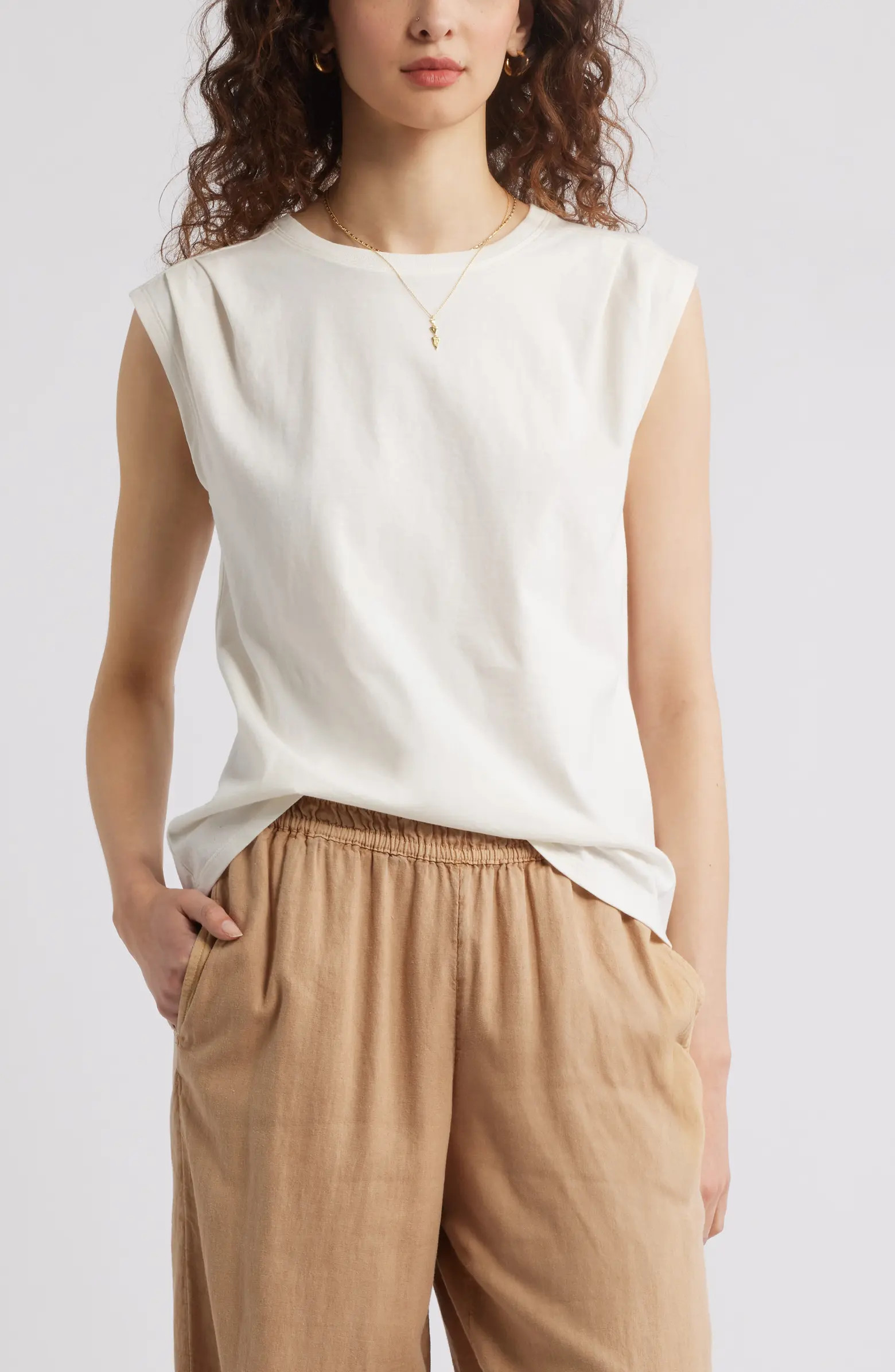 Pleat Shoulder Cotton Tank | Nordstrom