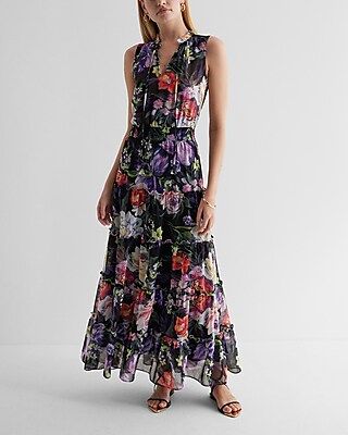 Floral V-Neck Tiered Maxi Dress | Express