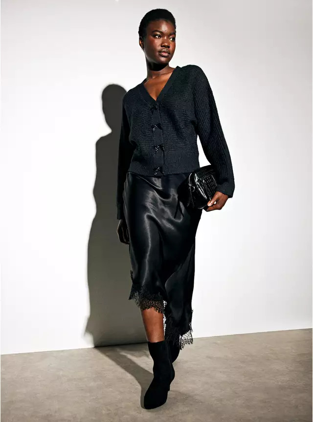 Black Lace Satin Asymmetric Skirt 12 | Tu Clothing