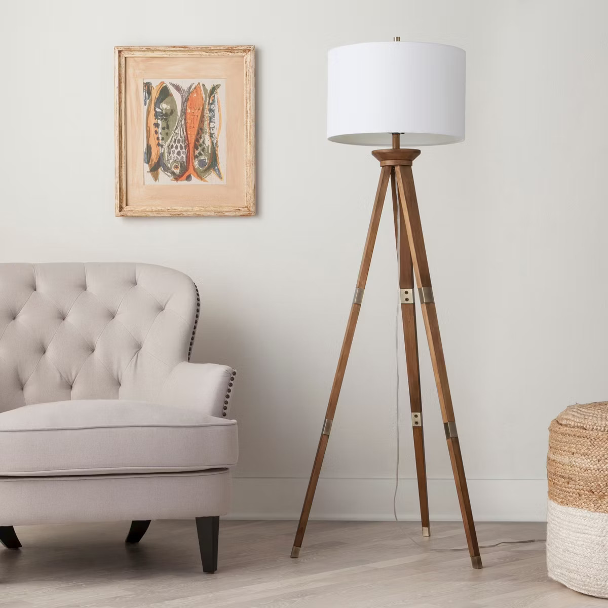60"x16" Tripod Floor Lamp Oak Tone Wooden Finish - Threshold™: Elegant Standing Lighting, 3-Way... | Target