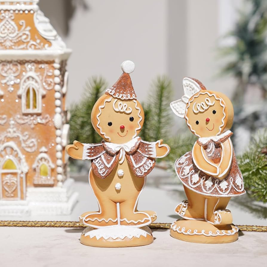 Braxio Gingerbread Decor Christmas Table Decorations - 2Pc Resin Xmas Gingerbread Boy and Girl Ch... | Amazon (US)