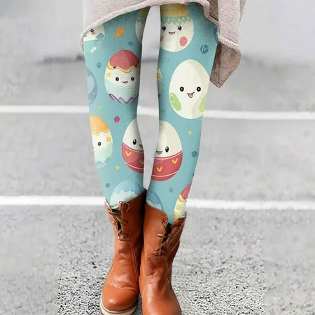 EHTMSAK Easter Leggings for Women Soft Holiday Bunny Tummy Control Yoga Pants Plus Size Gym Fitness Novetly Workout Tights Stretchy Eggs Rabbit Print Leggings Blue XL | Walmart (US)