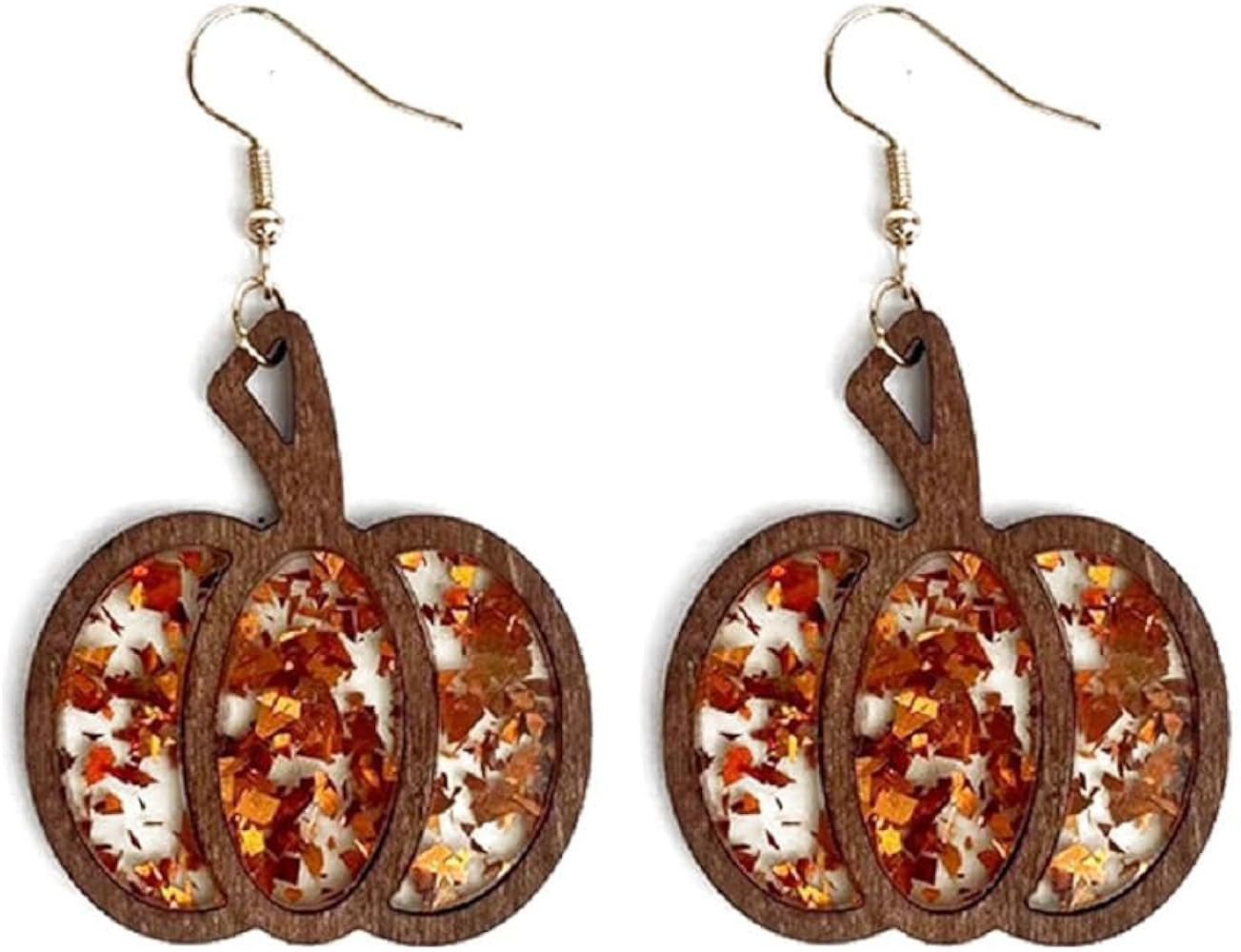 Halloween Pumpkin Wooden Dangle Earrings Handmade Lightweight Leopard Cow Print Leather Dangle Ea... | Amazon (US)