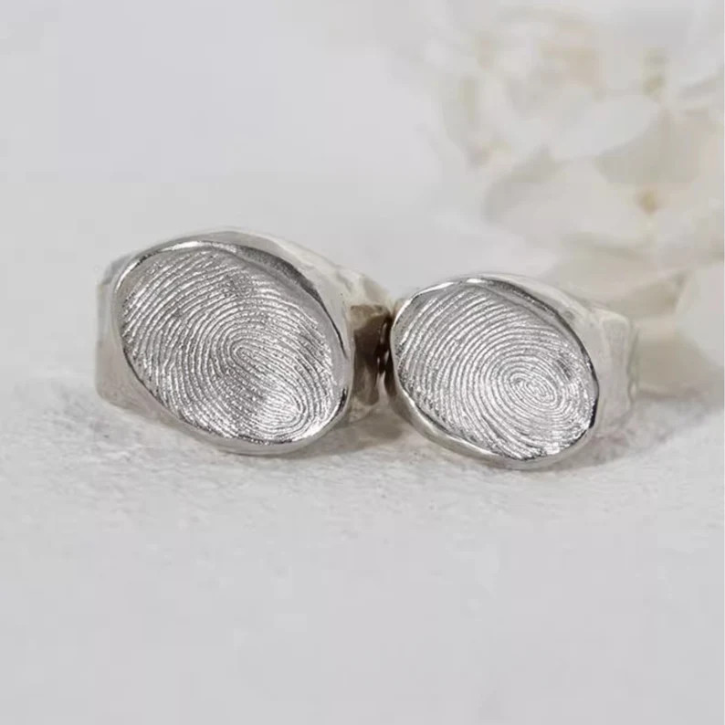 Custom Fingerprint Ring Actual Fingerprint Band Personalized Engraved Ring Memorial Ring Promise ... | Etsy (US)