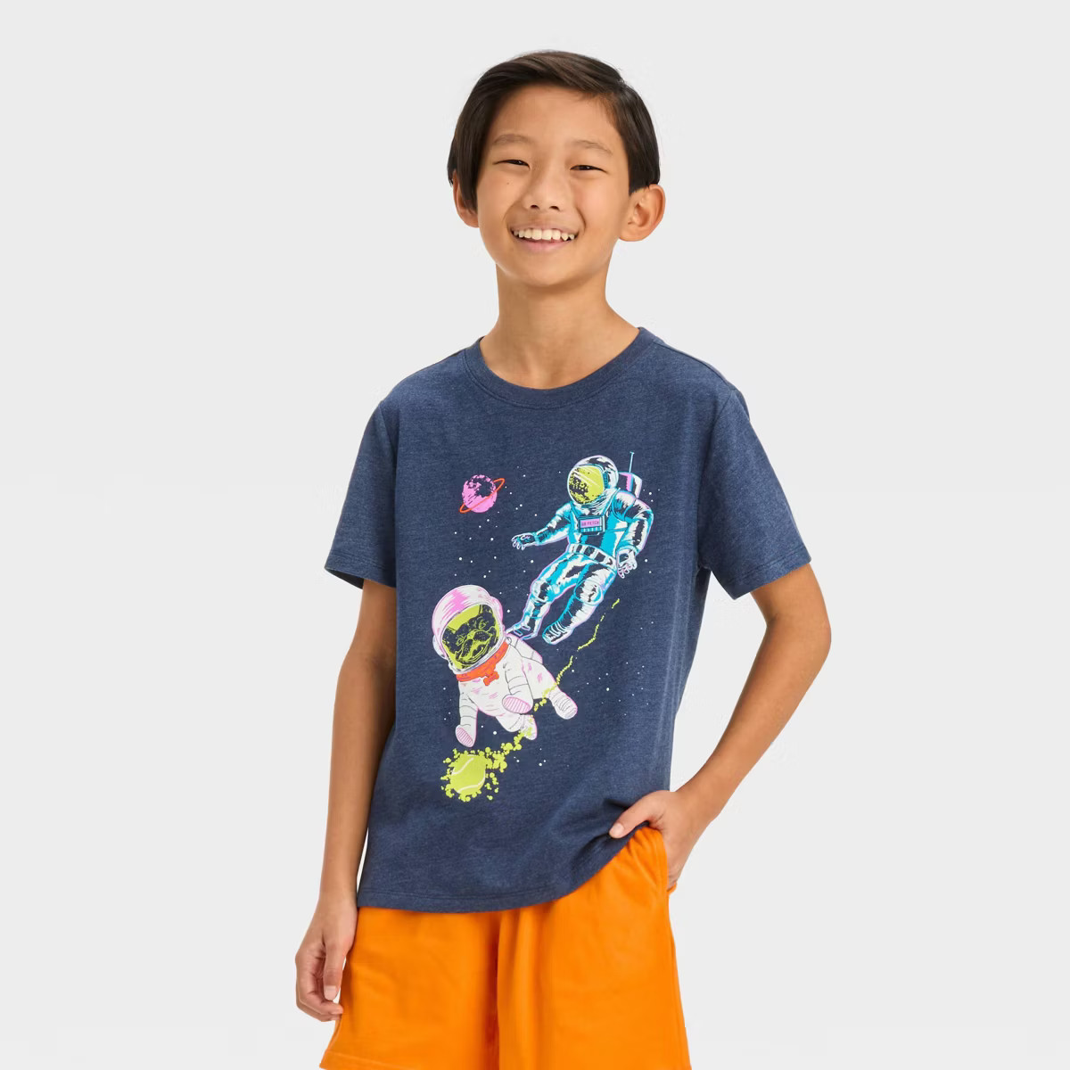 Boys' Short Sleeve Astronaut Puppy Graphic T-Shirt - Cat & Jack™ Navy Blue | Target