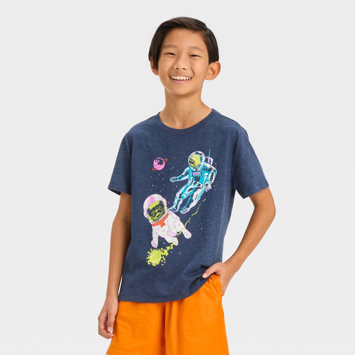 Boys' Short Sleeve Astronaut Puppy Graphic T-Shirt - Cat & Jack™ Navy Blue | Target