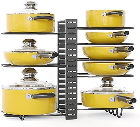 Kitchen Pots and Pans Organization and Storage for Cabinet, 8 Tiers Adjustable Lid Holder & Pantr... | Amazon (US)