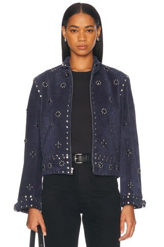 BODE Studded Howard Suede Jacket in Blue | FWRD 