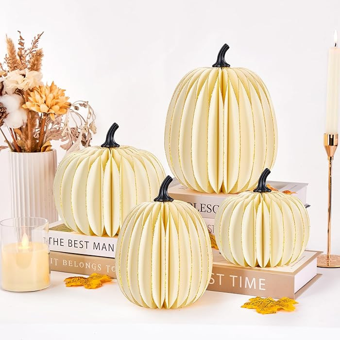 Homarkable White Paper Pumpkins 4 Pcs with Gold Glitter Edges, Fall Decorations for Centerpieces,... | Amazon (US)