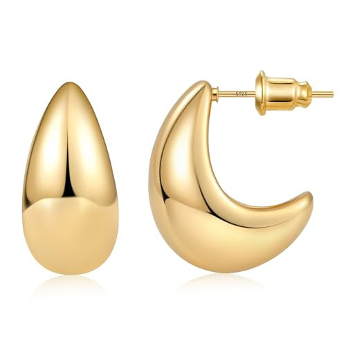 Gacimy Chunky Gold Earrings for Women, Teardrop Earrings for women with 925 Sterling Silver Post, 14K Gold Statement Drop for Women, 20mm Gold Teardrop | Amazon (US)