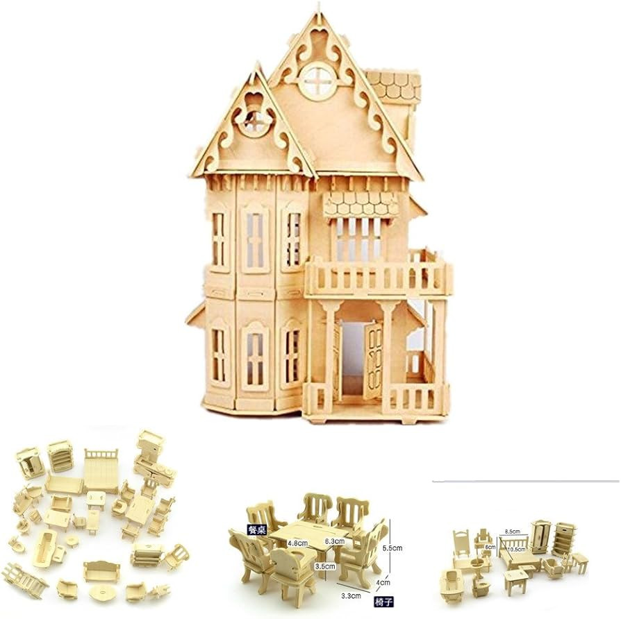 NWFashion 17" Wooden Dream Dollhouse 2 Floors with Furnitures DIY Kits for Christmas Party Dollou... | Amazon (US)