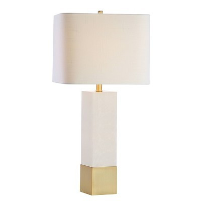 29" Metal/Marble Jeffrey Table Lamp with Linen Shade, Brass Accents Includes LED Bulb - JONATHAN Y | Target