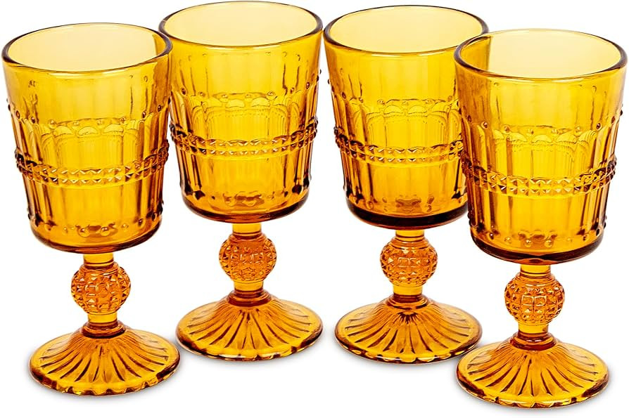 American Atelier Vintage Amber Beaded Wine Glasses | Set of 4 | 9 oz | Wine Goblets | Colored Vin... | Amazon (US)