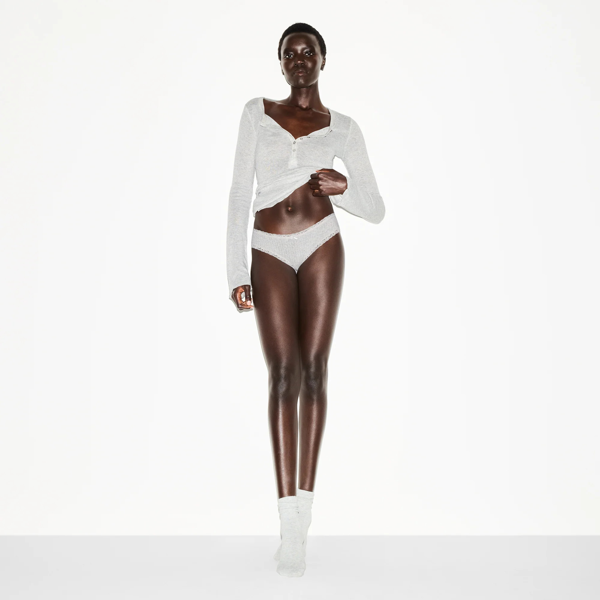 LIGHTWEIGHT COTTON POINTELLE LACE BRIEF | LIGHT HEATHER GREY | SKIMS | SKIMS (US)