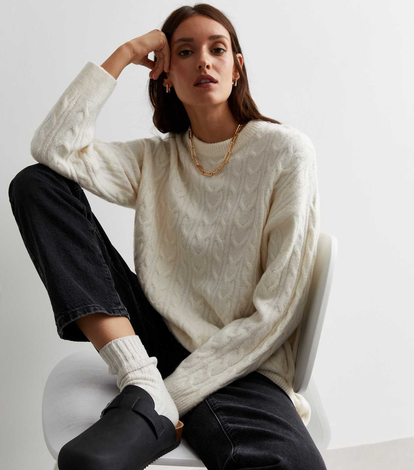 Off White Cable Knit Longline Jumper
						
						Add to Saved Items
						Remove from Saved Item... | New Look (UK)