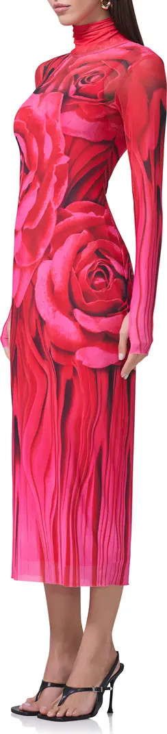 Shailene Print Long Sleeve Powermesh Midi Dress | Nordstrom