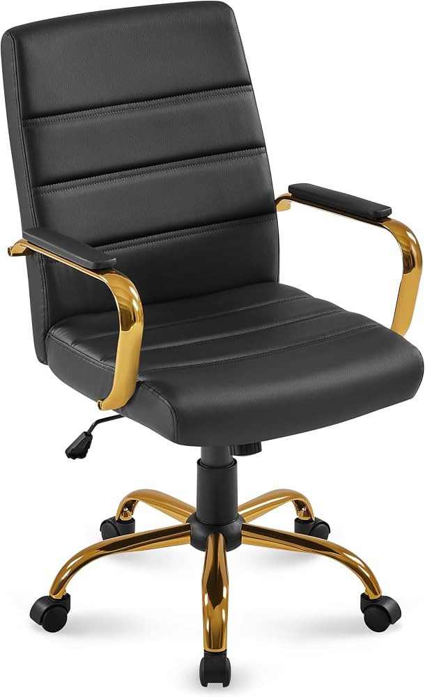 Yaheetech Mid-Back Office Chair PU Leather Desk Chair Adjustable Executive Task Chair w/Lumber Su... | Amazon (US)