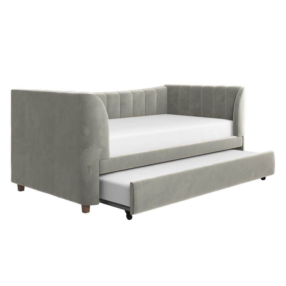Little Seeds Valentina Gray Velvet Upholstered Twin Size Daybed with Trundle-4403439LS - The Home... | The Home Depot