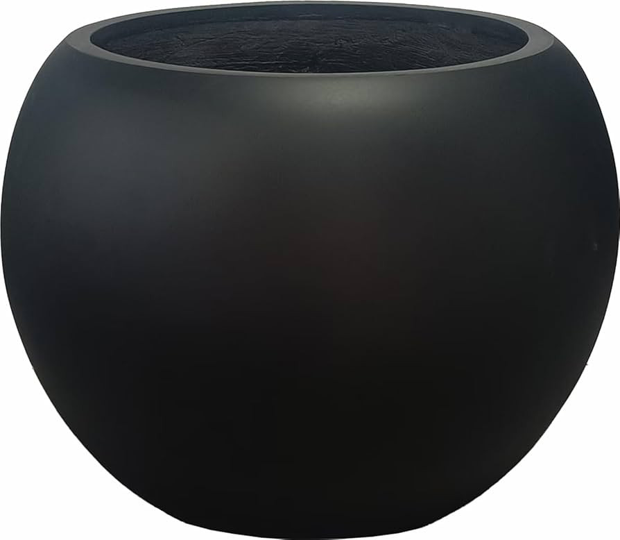 13.5 H x 17" Dia (12" Pot Opening) Round Fiberstone Planter with Drainage Hole, Black, Indoor/Out... | Amazon (US)
