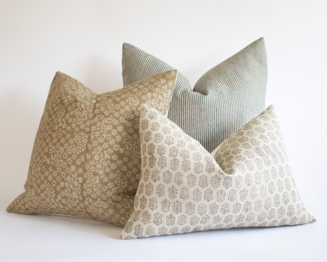 Block Printed Throw Pillow Cover Combination Set, Neutral Couch Pillow Combo, Designer Pillow Com... | Etsy (US)