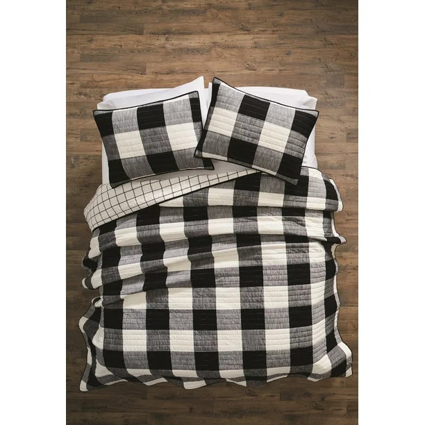Better Homes & Gardens Black 100% Cotton Reversible Buffalo Plaid Quilt, Full/Queen - Walmart.com | Walmart (US)