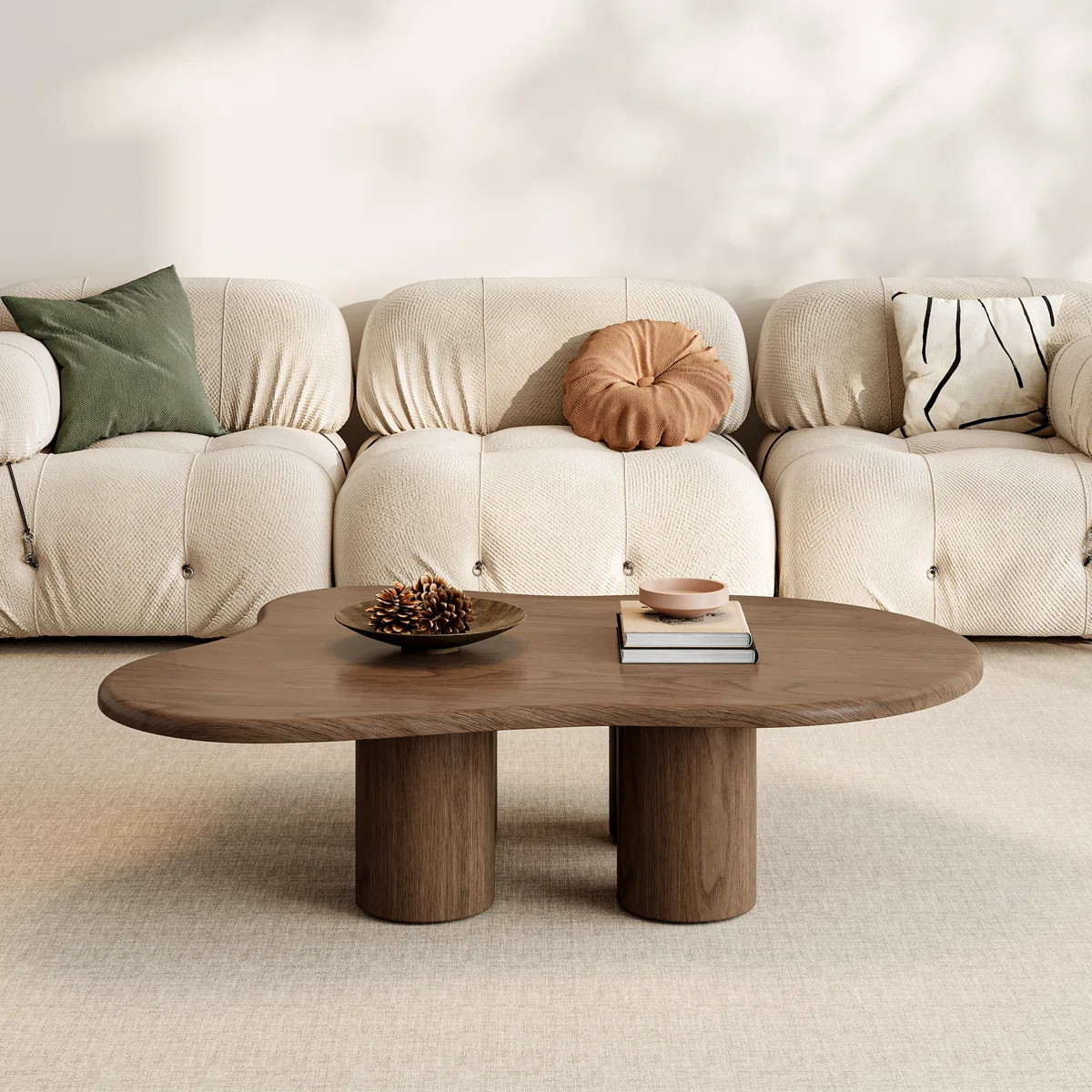 47.26'' Cloud Shape Coffee Table, Brown Wood Coffee Table with 4 Cylindrical Legs | Wayfair North America