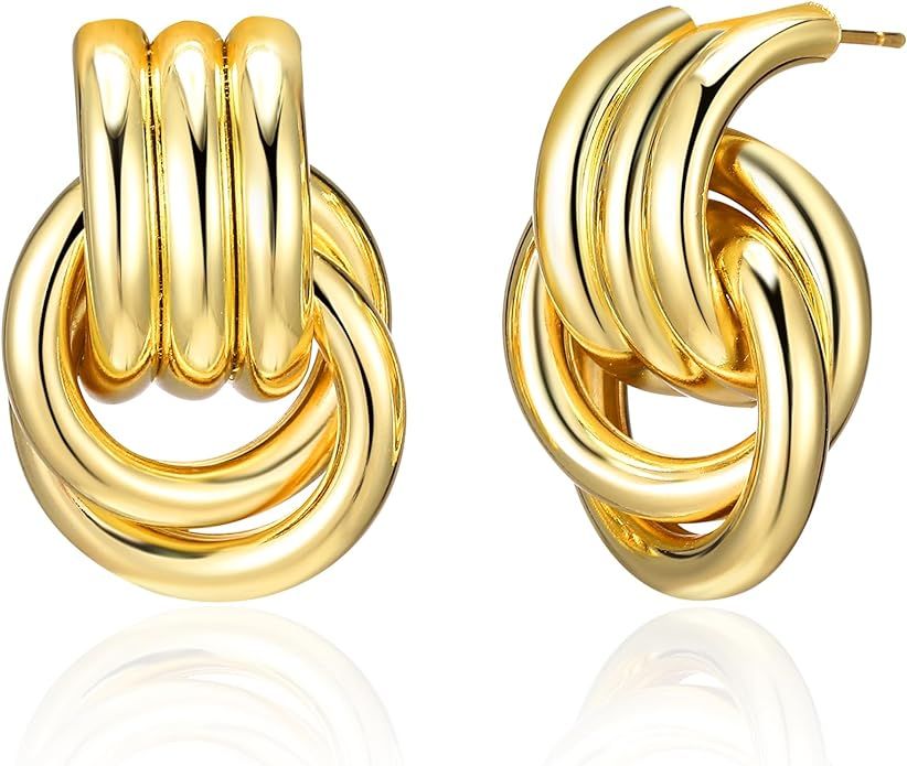 Chunky Gold Knot Earrings for Women, Gold Statement Geometric Drop Dangle Long Link Earrings Tren... | Amazon (US)