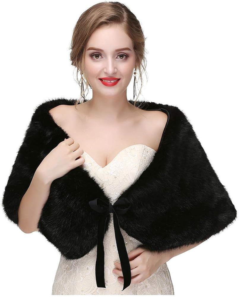 Olbye Women's Faux Fur Wraps Wedding Fur Shawls Sleeveless 1920 Faux Fur Stole for Women and Girl... | Amazon (US)