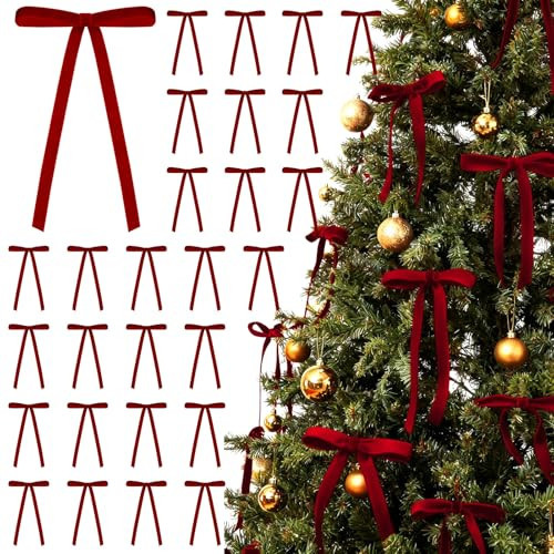 30PCs Burgundy Bows for Christmas Tree, 5 x 7 Inch Burgundy Velvet Bows Velvet Christmas Ornaments Burgund y Christmas Tree Bow for Vintage Christmas Decor Holiday Decor, Gift Wrapping and Wedding | Amazon (US)