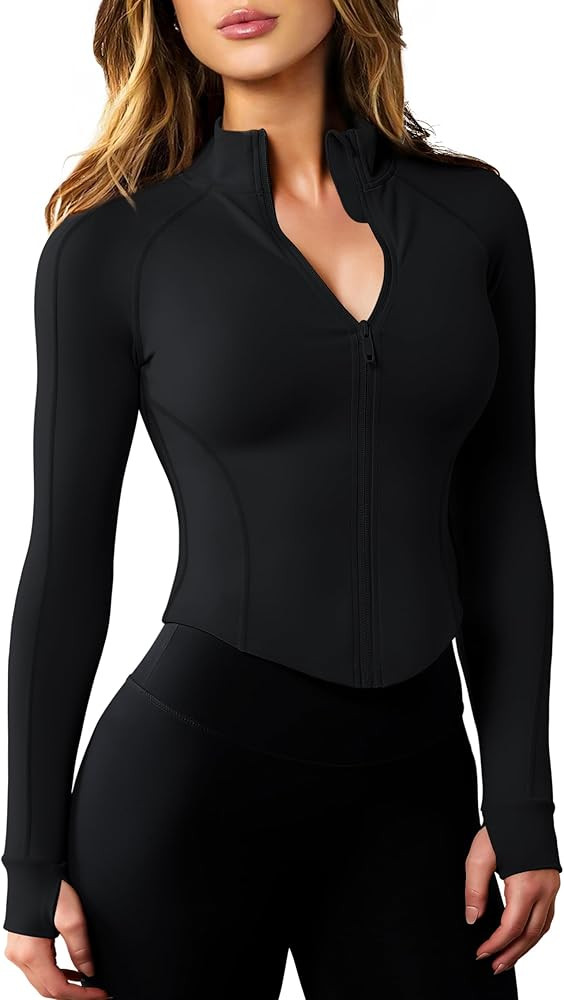 AVGO Women's Workout Jacket Lightweight Zip Up Cropped Yoga Jackets Slim Fit Athletic Tops with T... | Amazon (US)
