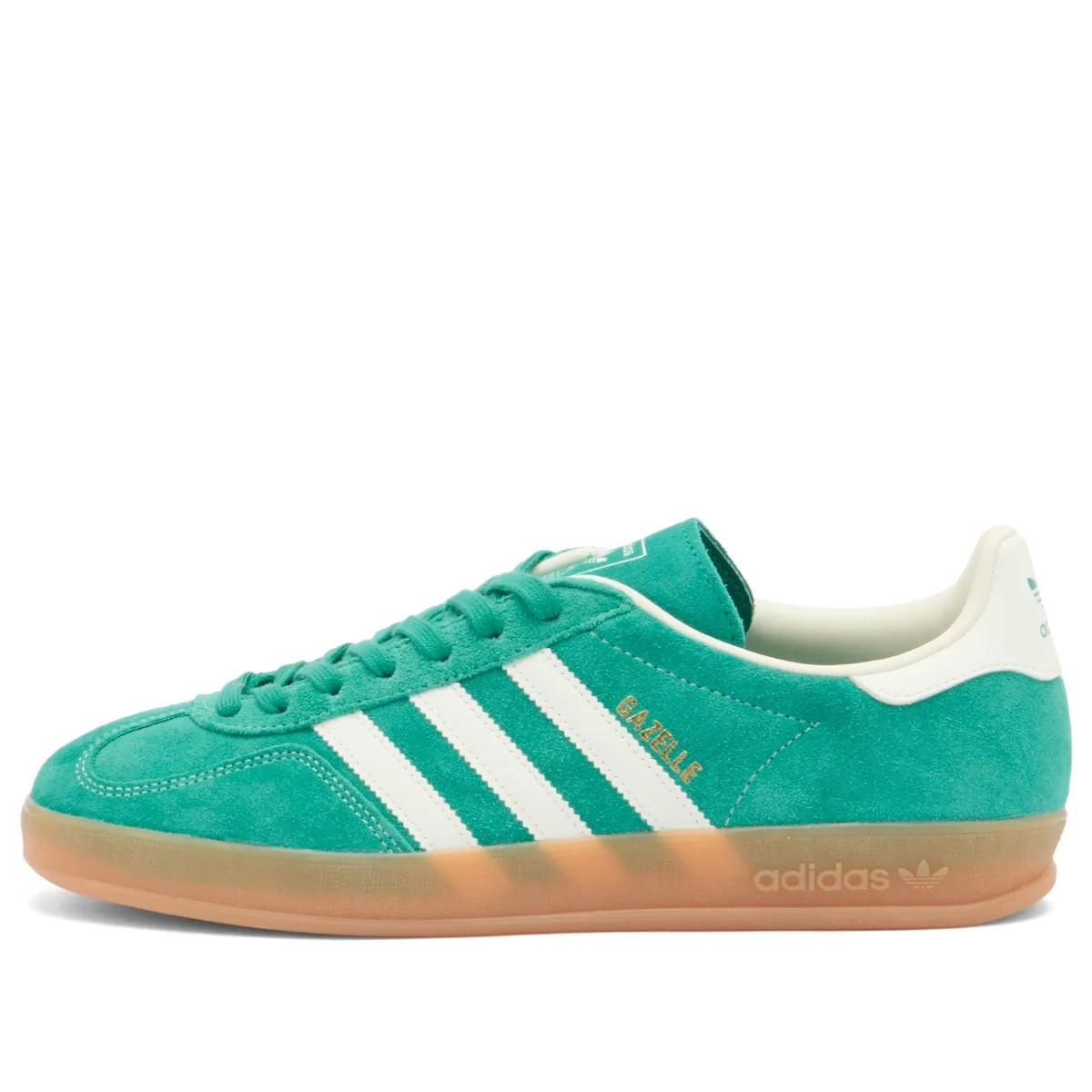 Adidas Gazelle Indoor Sneaker in Pure Teal/Off White& Gold, Size UK 5.5 | END. Clothing