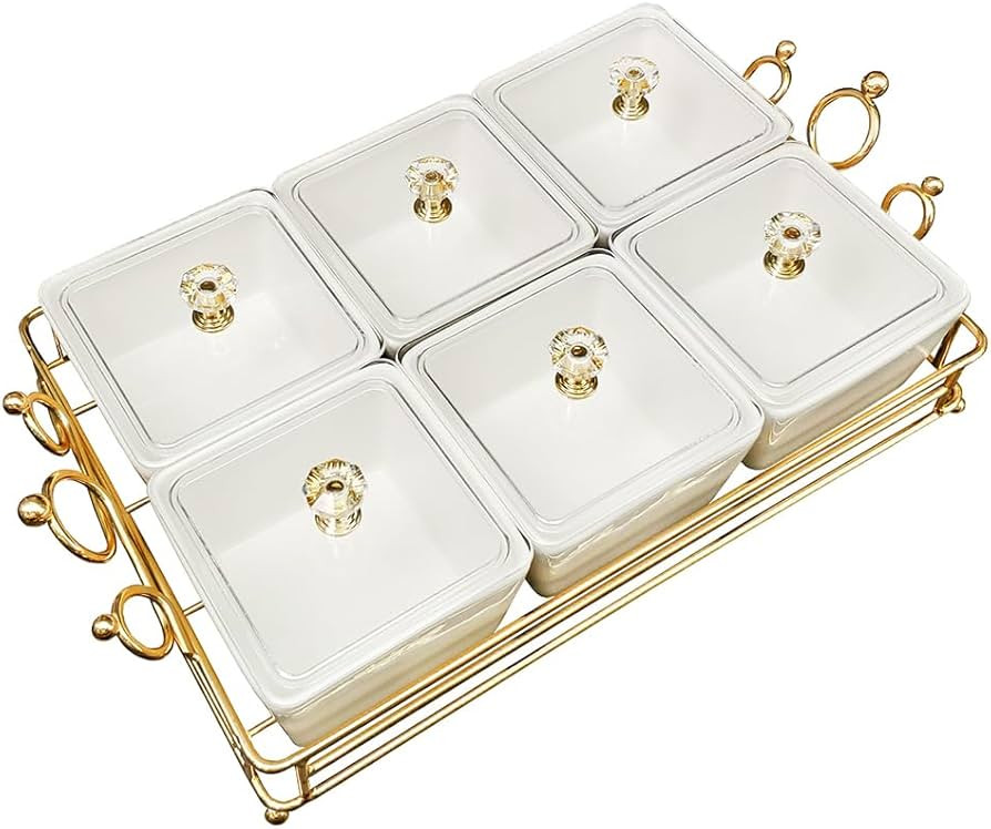 Ceramic serving bowls with lid Metal Dishes, 6 Removable small bowls Relish Tray Nuts Dishes For ... | Amazon (US)