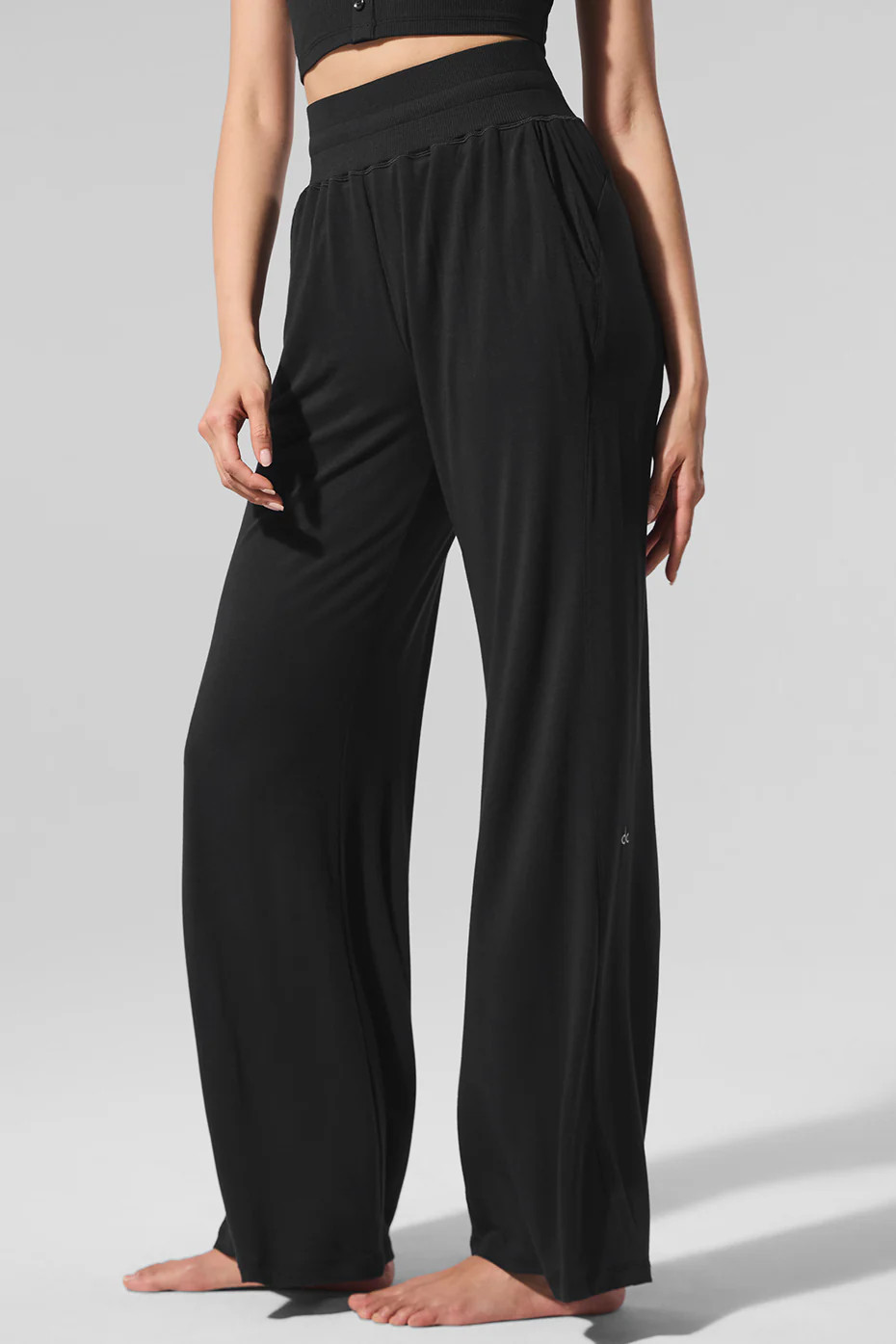 ALO | Semi-Sheer Delicate Lounge Flare Pants in Black, Size: Medium | Alo Yoga (US)