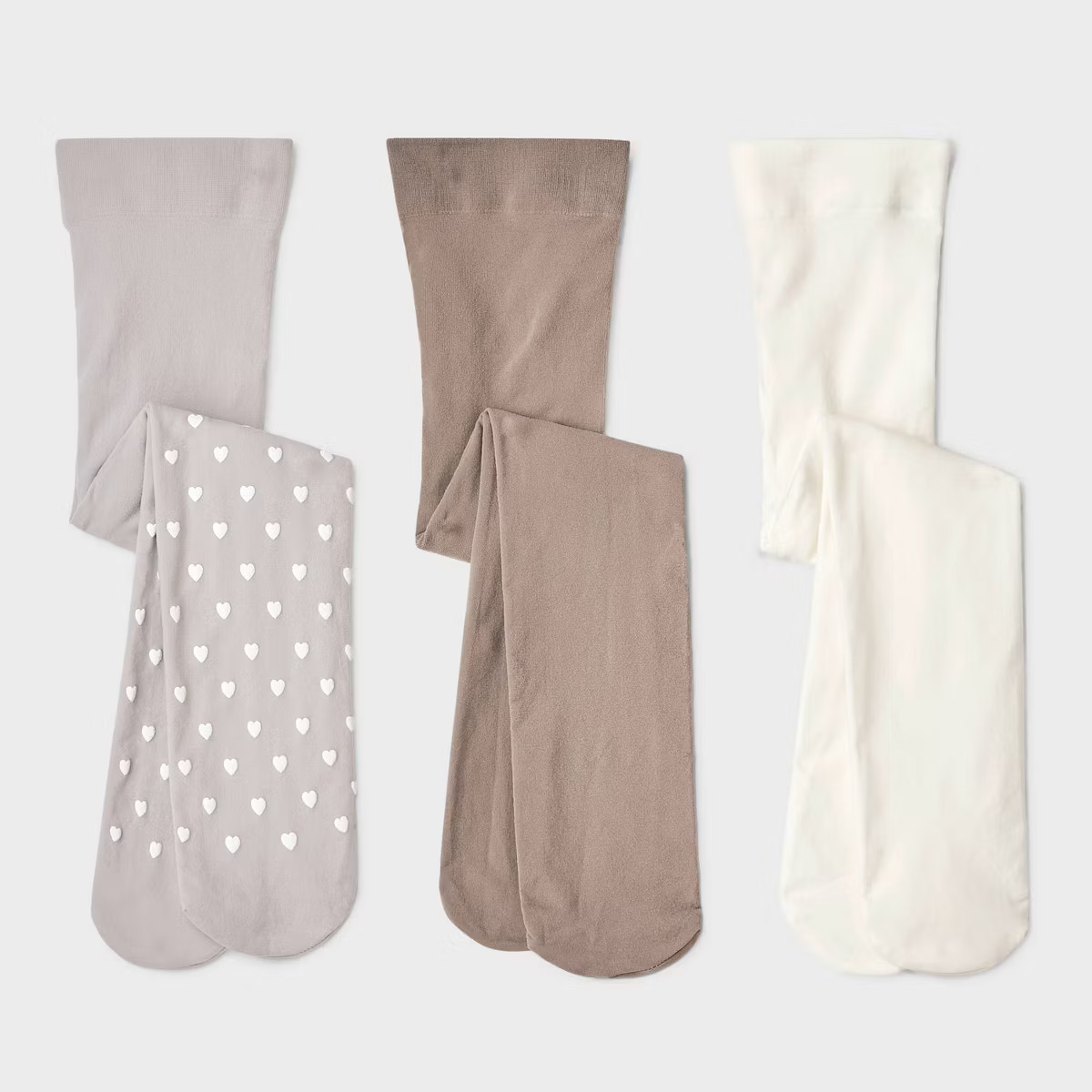 Baby Girls' 3pk 'Hearts and Solid' Printed Tights - Cat & Jack™ Taupe/Gray/Ivory | Target