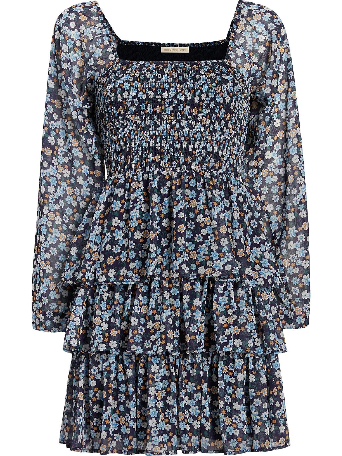 Madden Girl Womens Floral Tiered Mini Dress Navy M | Walmart (US)