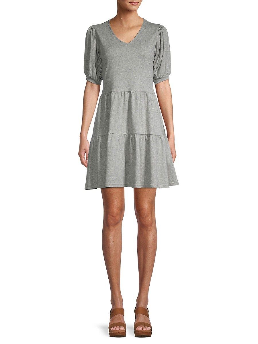 Saks Fifth Avenue Women's Puff-Sleeve Tiered Dress - Heather Grey - Size M | Saks Fifth Avenue OFF 5TH