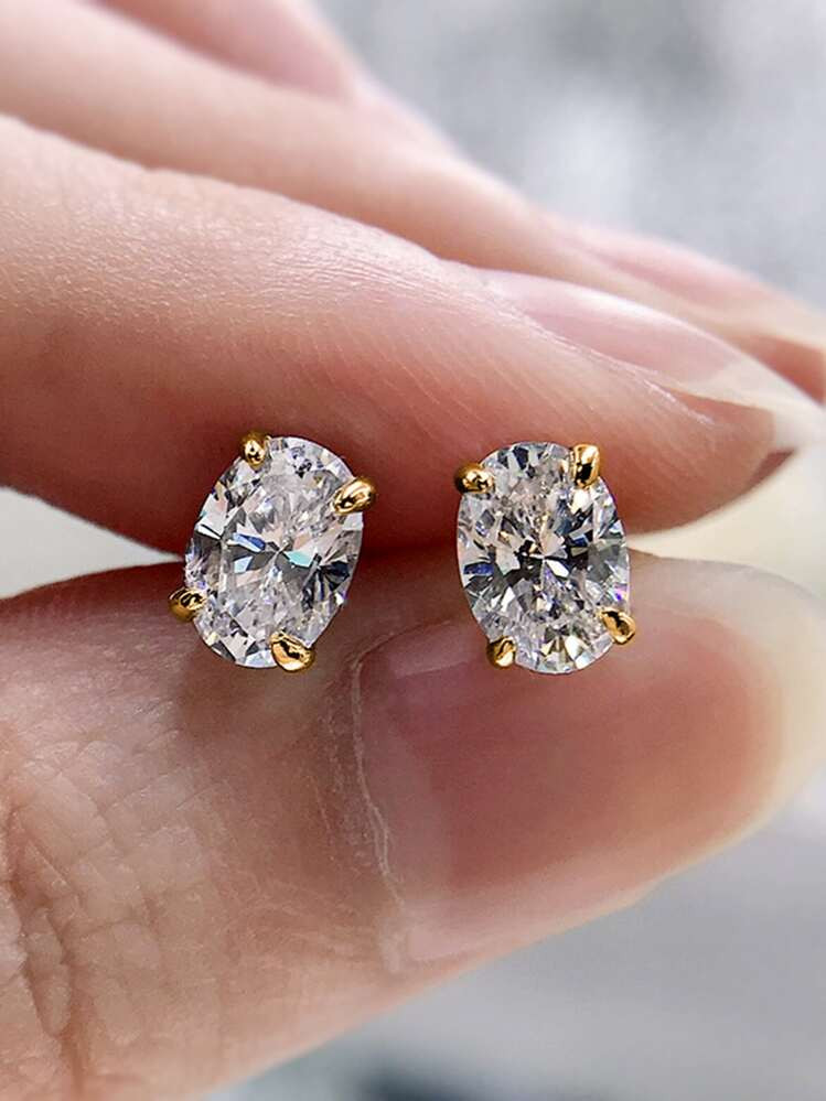 1 Pair Elegant Cubic Zirconia Stud Earrings, Suitable For Women, Can Be Worn For Weddings, Engagements, Anniversaries, Parties, Also An Ideal Gift For Valentine's Day, Mother's Day, Etc. | SHEIN