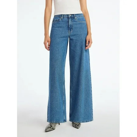 Scoop Women’s and Women’s Plus Rhinestone Embellished Wide Leg Jeans, Sizes 0-26W | Walmart (US)