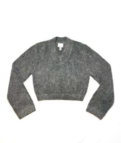H&M Grey Wool Mohair Blend Cropped V-Neck Knitted Jumper Size XS | eBay UK
