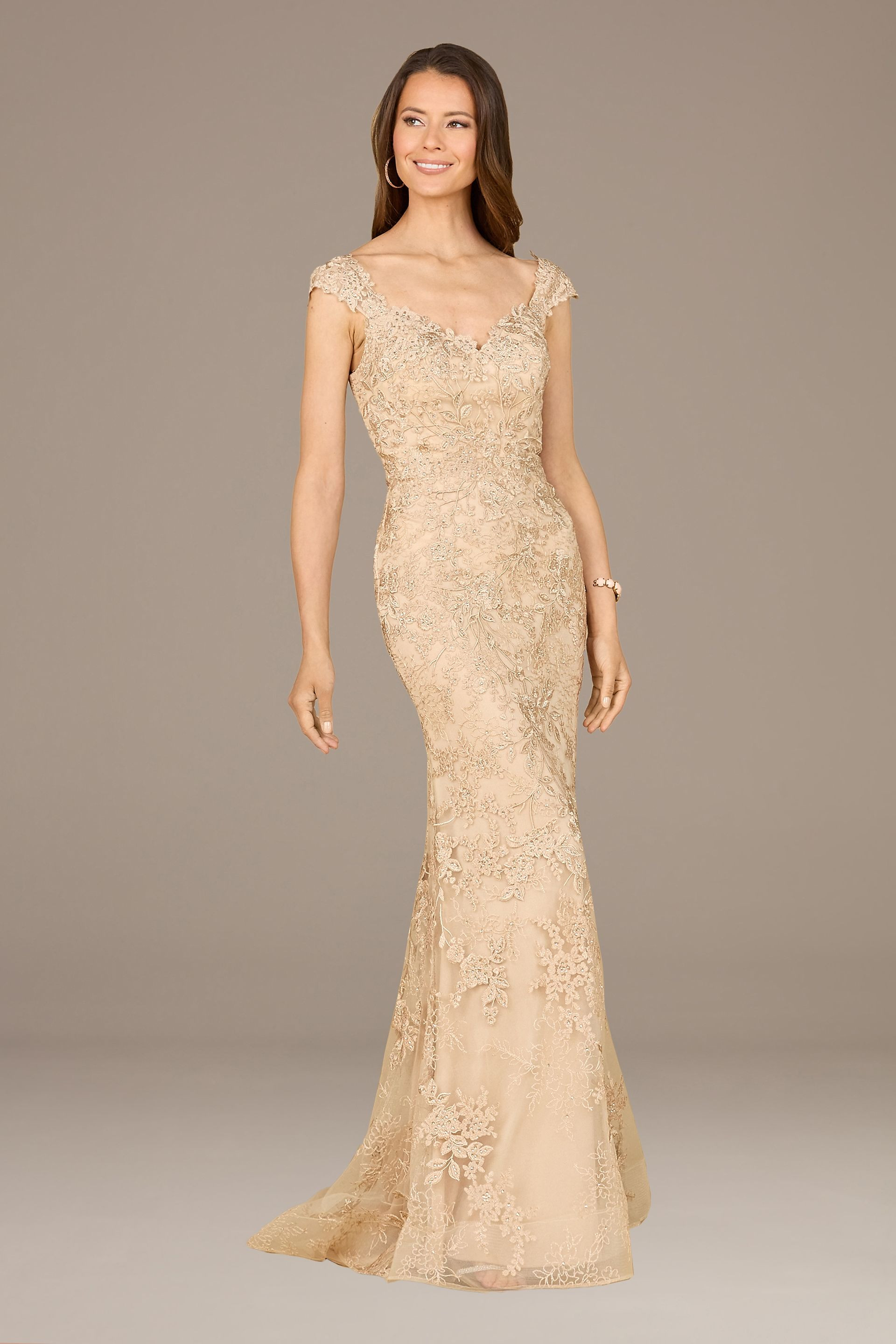 Lara Embroidered Cap Sleeve Mermaid Dress | David's Bridal
