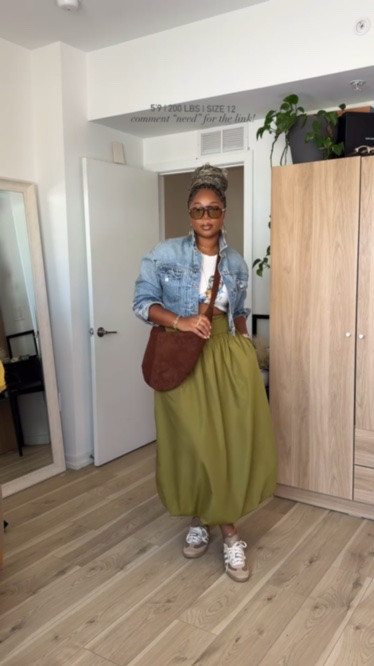 I love this look!!!! And the bag and the skirt ahhh 😭🫶🏽 going shopping and just having a girl day. I am 5’9 wearing a medium top in baby tee. Large in skirt. Jean jacket is from Zara! Linked on my IG 🫶🏽 also this bra is so comfy!!! I was feeling a full coverage kind of day. So butter soft ✨

#LTKmidsize #LTKshoecrush #LTKstyletip