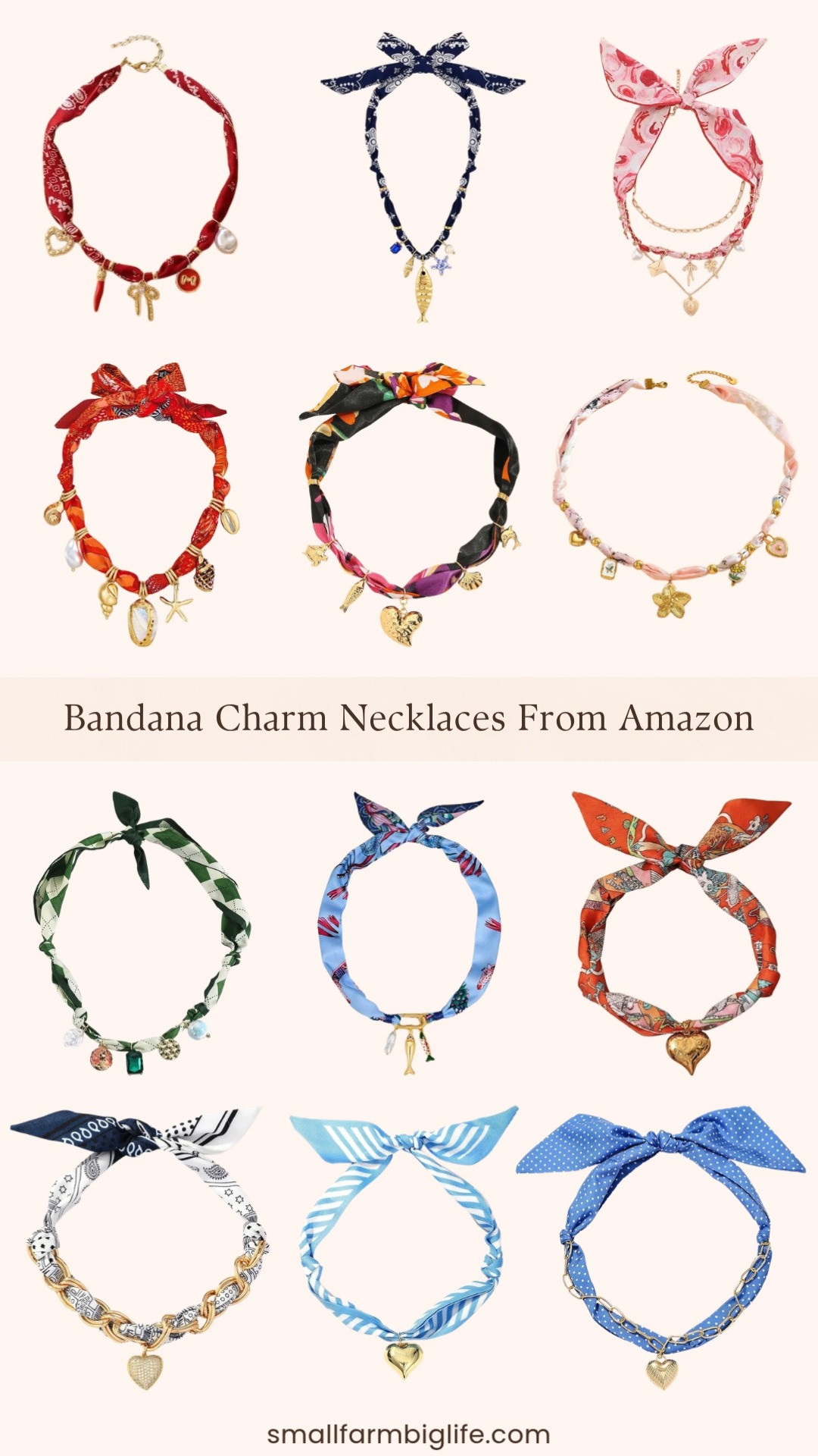 Bandana charm necklaces are the boho accessory trend taking over this summer and my LTK has so many great options linked from Amazon. From paisley and leopard print scarf chokers to gold plated silk scarf necklaces with heart, flower, and butterfly charms, these vintage inspired pieces add instant boho chic to any outfit.
I am loving the layered bandana necklace sets for a western inspired look, the shell and fish pendant scarf necklaces for beachy summer style, and the classic bandana chokers with gold charms for an easy everyday statement piece. These make such a fun addition to vacation, festival, or everyday looks. Shop all of my favorite bandana charm necklaces from Amazon linked in this post. 

 #LTKootd #LTKSeasonal #LTKOver40