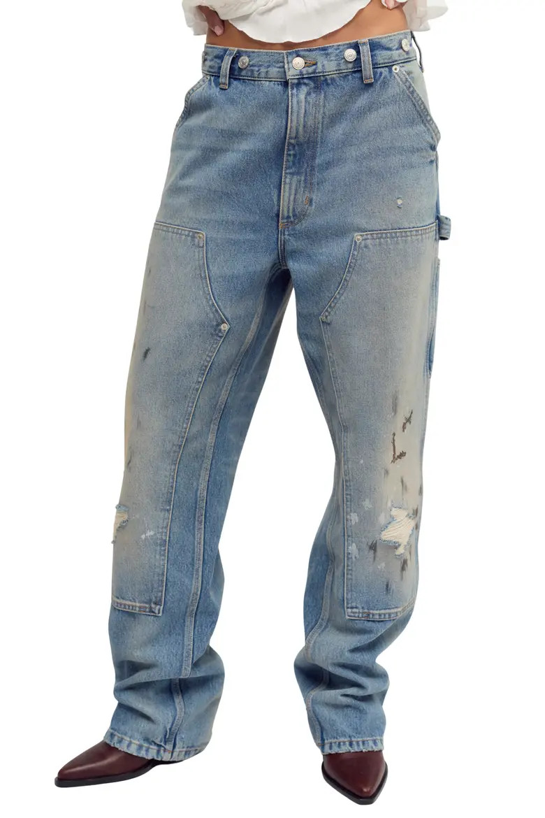 Free People Emily High Waist Ripped Wide Leg Carpenter Jeans (Women) | Nordstrom | Nordstrom