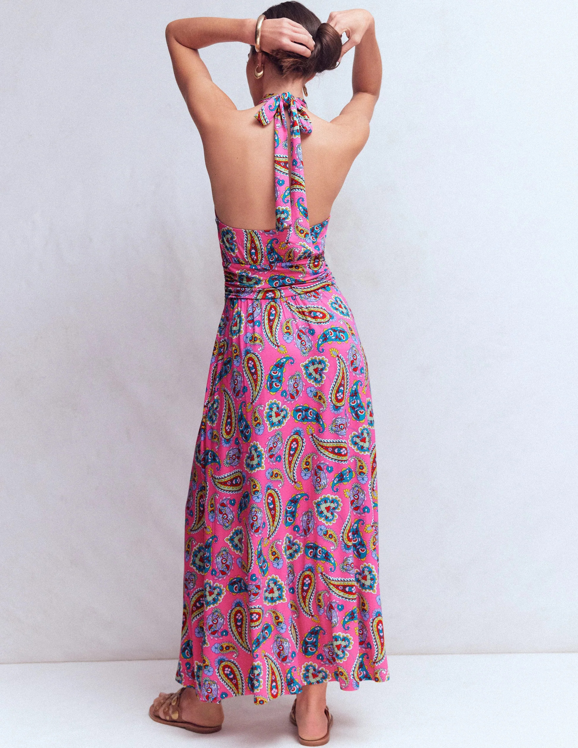 Sydney Twist Neck Jersey Dress-Pink Paisley | Boden (US)